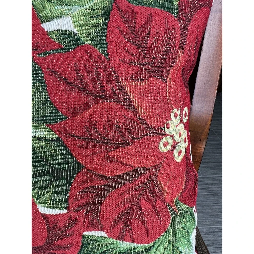 Poinsettia Tapestry Throw Pillow Red‎ Green Gold Christmas Holiday Flower 16x16